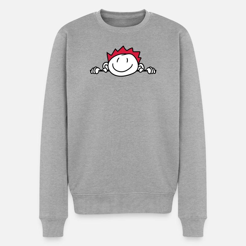 verstecken wand mauer gesicht kopf kind gemalt kri - Männer Premium Bio Pullover - Grau meliert