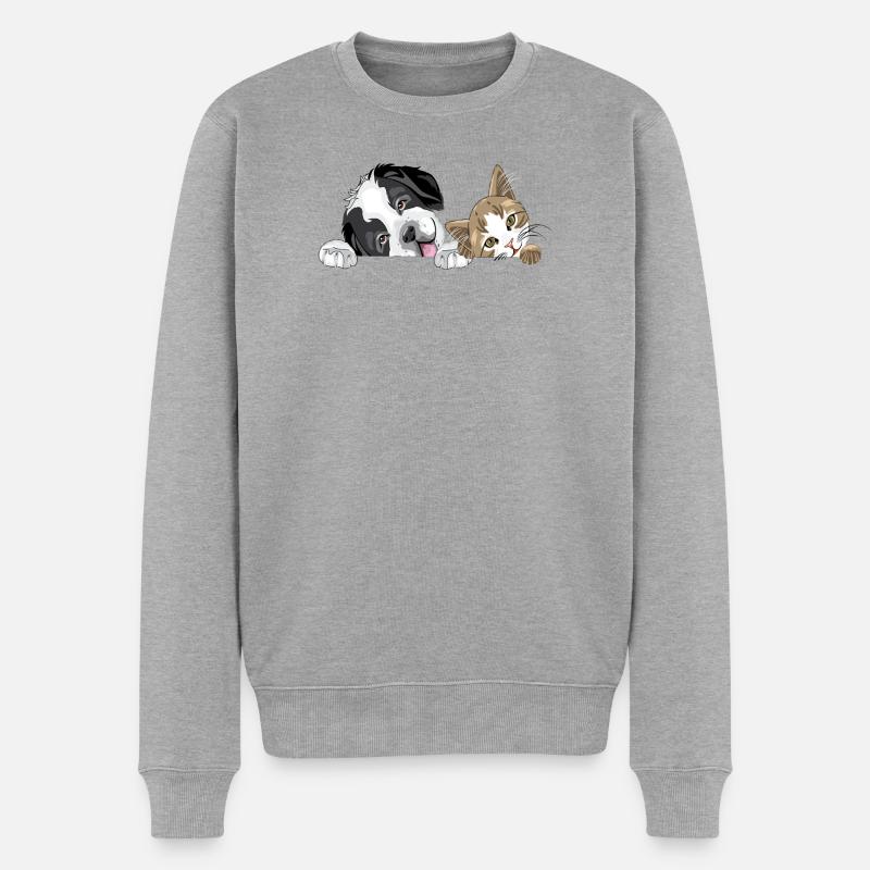 Katze und Hund - Männer Premium Bio Pullover - Grau meliert