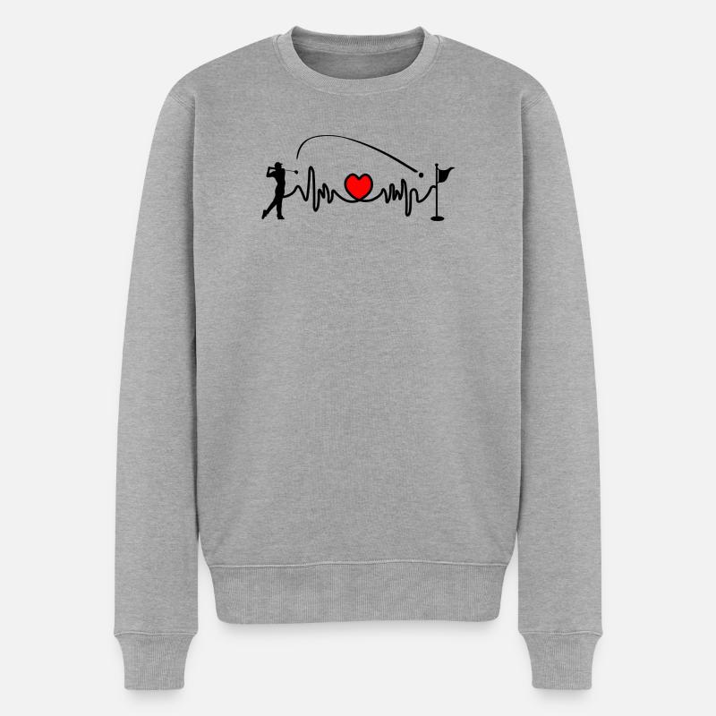 Golfspieler schlägt Ball im Loch Herzfrequenz, Cardio - Männer Premium Bio Pullover - Grau meliert