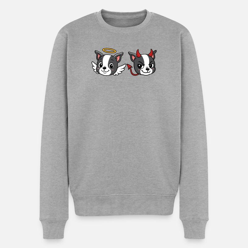 Boston – Angel-Devil - Männer Premium Bio Pullover - Grau meliert