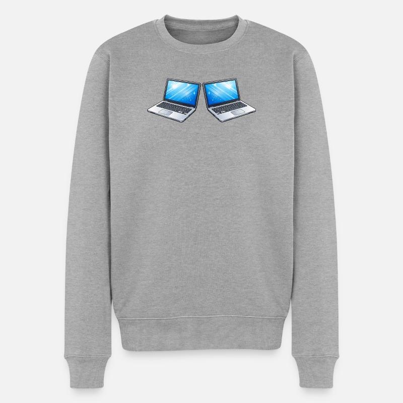 Laptop - Männer Premium Bio Pullover - Grau meliert