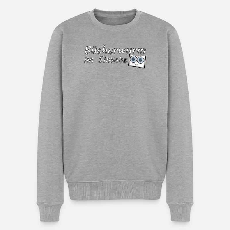 Bücherwurm Deluxe - Männer Premium Bio Pullover - Grau meliert