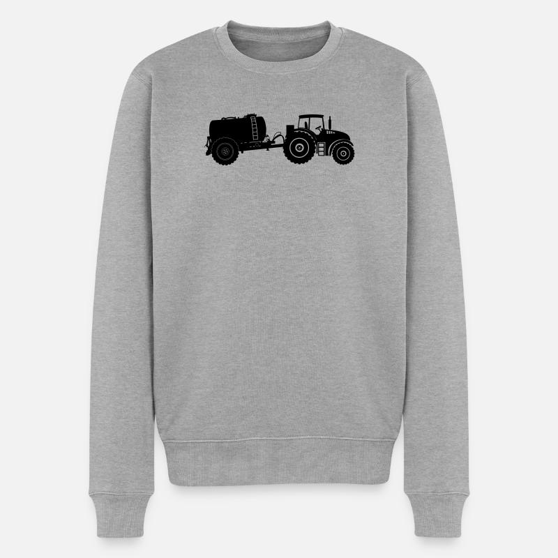 Traktor mit Geierbehälter - Männer Premium Bio Pullover - Grau meliert