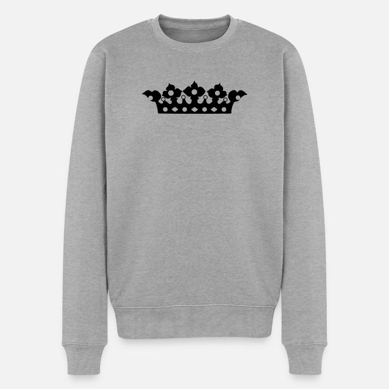 Goldene Krone mit Perlenschirm - Männer Premium Bio Pullover - Grau meliert