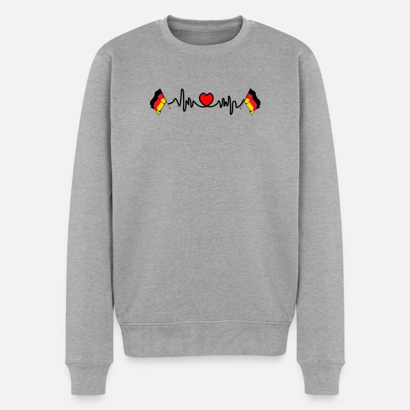 Flagge Deutschland Cardio Herzfrequenz - Männer Premium Bio Pullover - Grau meliert