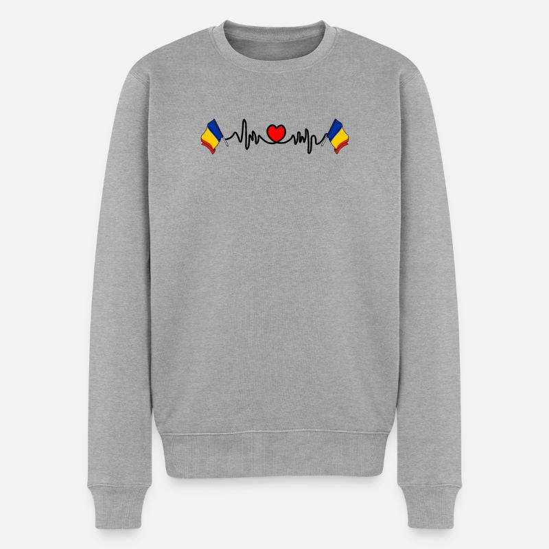 Herzfrequenz-Cardio für Rumänien - Männer Premium Bio Pullover - Grau meliert