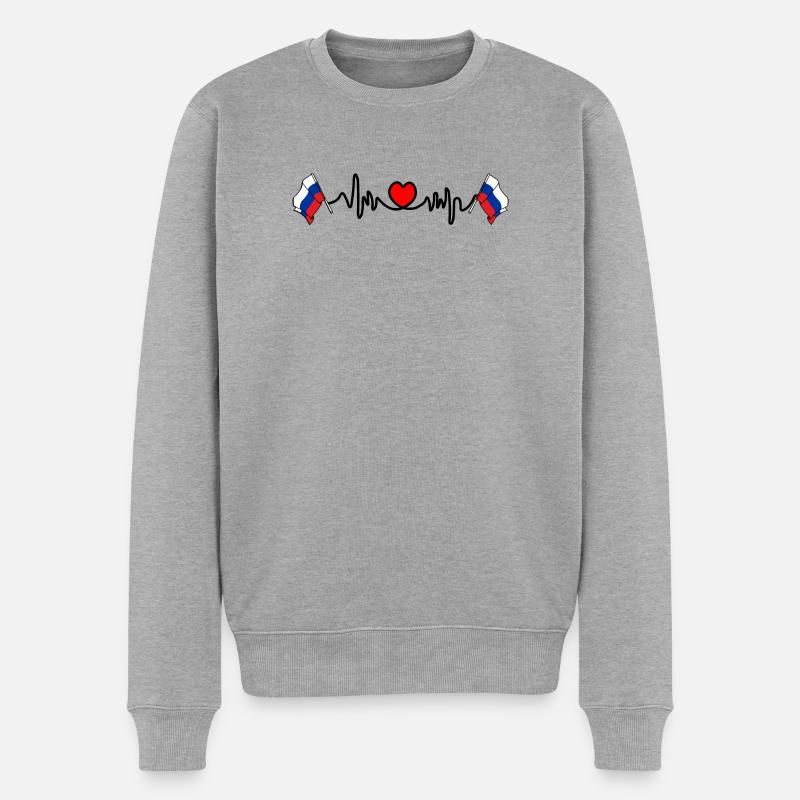 Herzfrequenz-Cardio für Russland - Männer Premium Bio Pullover - Grau meliert