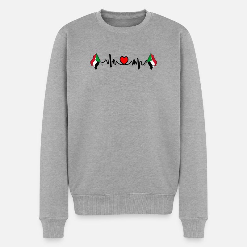 Herzfrequenz Cardio Flagge Sudan - Männer Premium Bio Pullover - Grau meliert