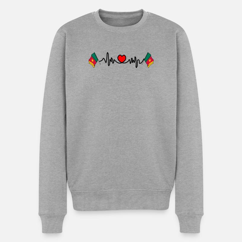 Herzfrequenz-Cardio für Kamerun - Männer Premium Bio Pullover - Grau meliert