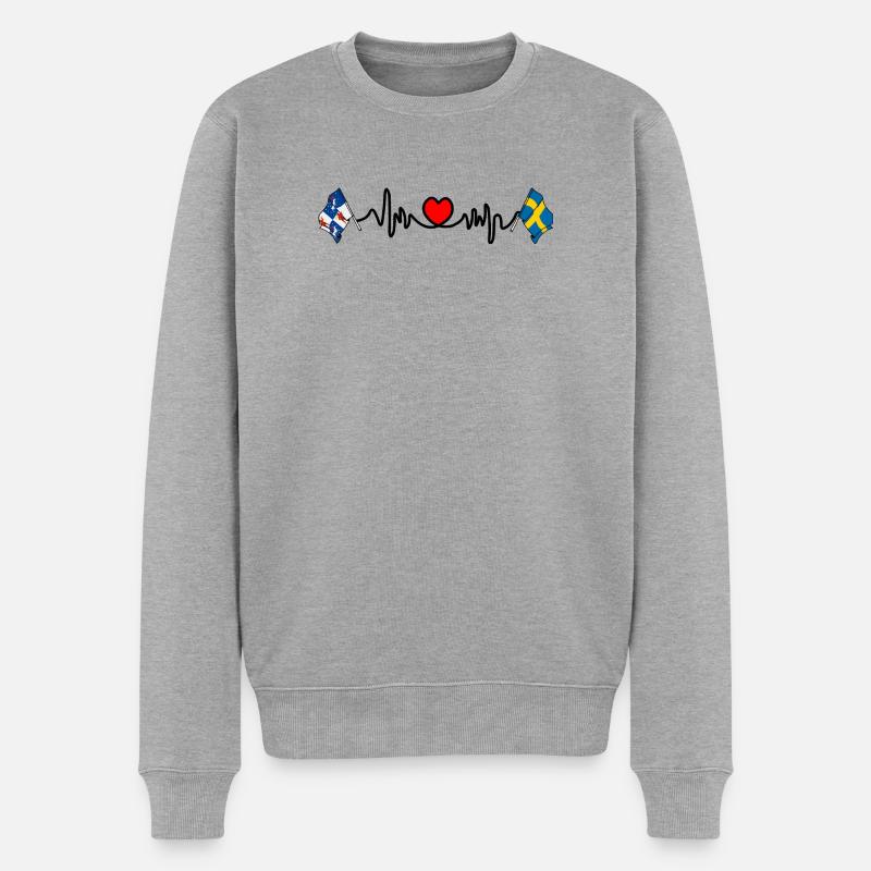 Herzfrequenz-Hotline Norrbotten & Schweden - Männer Premium Bio Pullover - Grau meliert