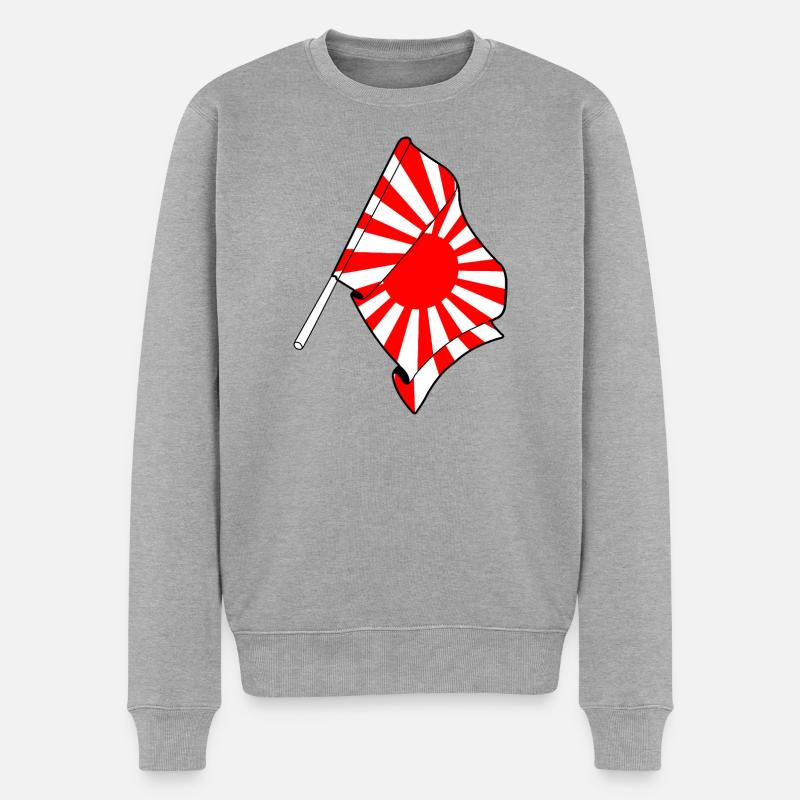 Aufgehende Sonne Flagge auf Stick - Männer Premium Bio Pullover - Grau meliert