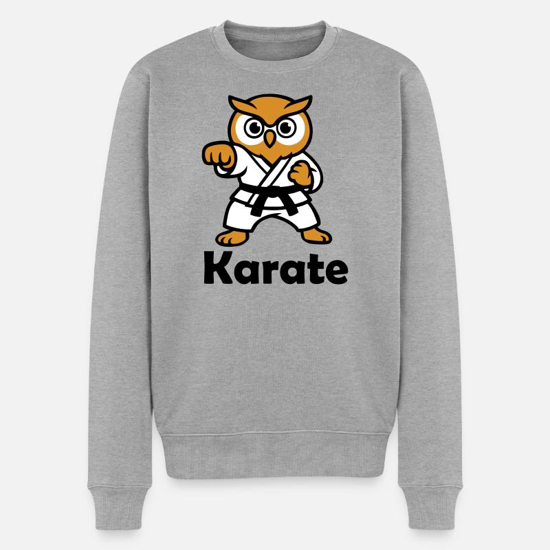 Karate Eule - Männer Premium Bio Pullover - Grau meliert