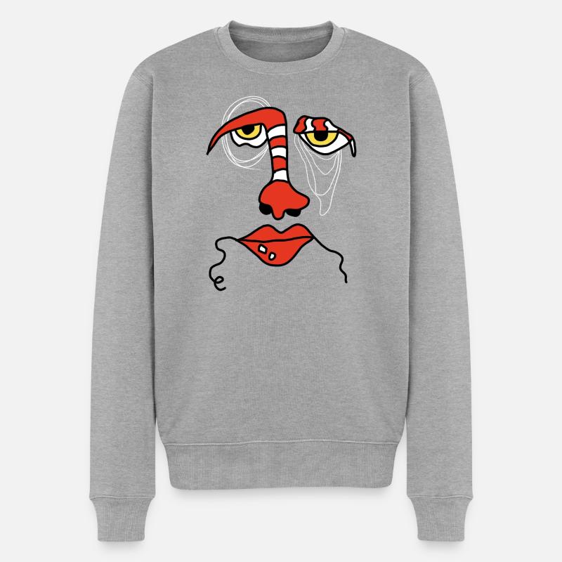 Abstraktes Gesicht mit Streifen - Männer Premium Bio Pullover - Grau meliert