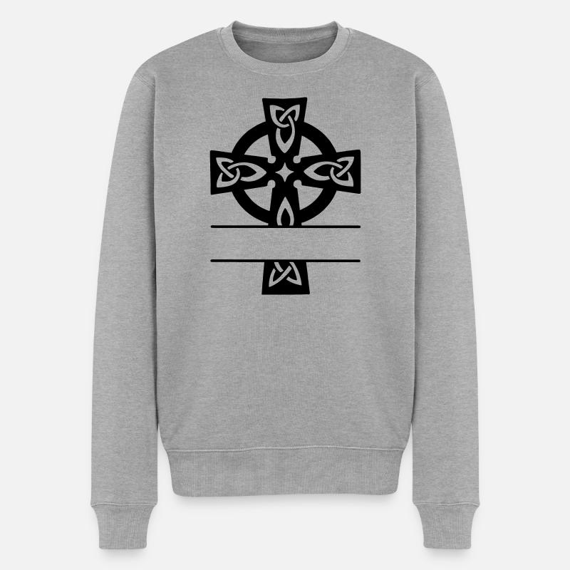 Logo du monogramme de croix celtique - Pull Premium bio Homme - gris chiné