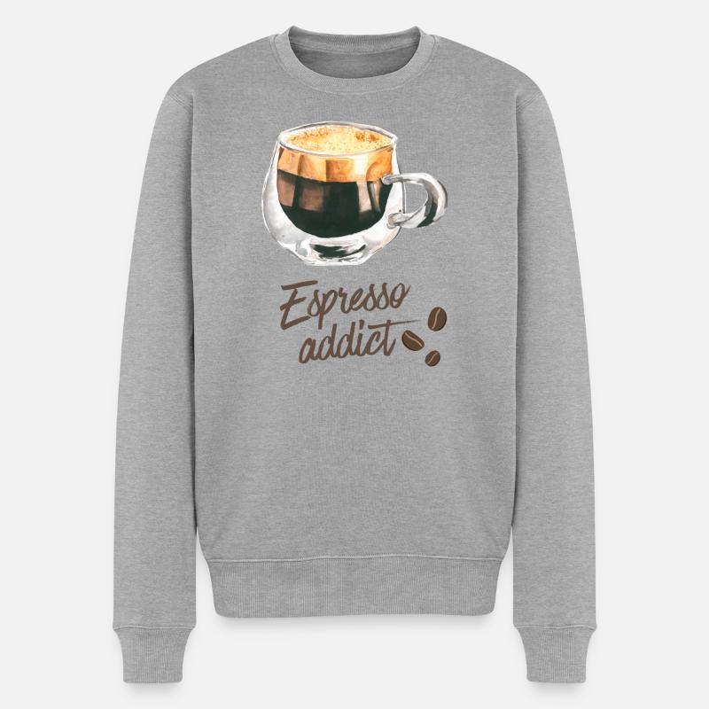 Espresso Addict - Art du café aquarelle - Pull Premium bio Homme - gris chiné