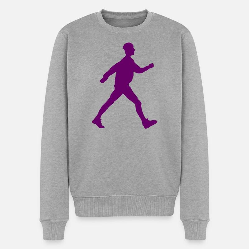 Walker Schattenbild lila - Männer Premium Bio Pullover - Grau meliert