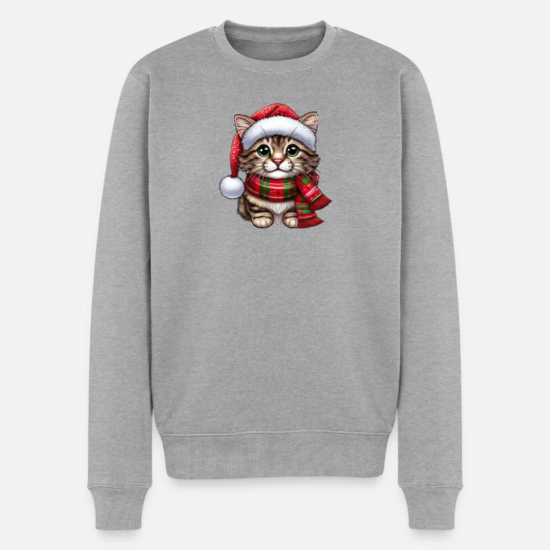 Weihnachtsmann Katze - Männer Premium Bio Pullover - Grau meliert