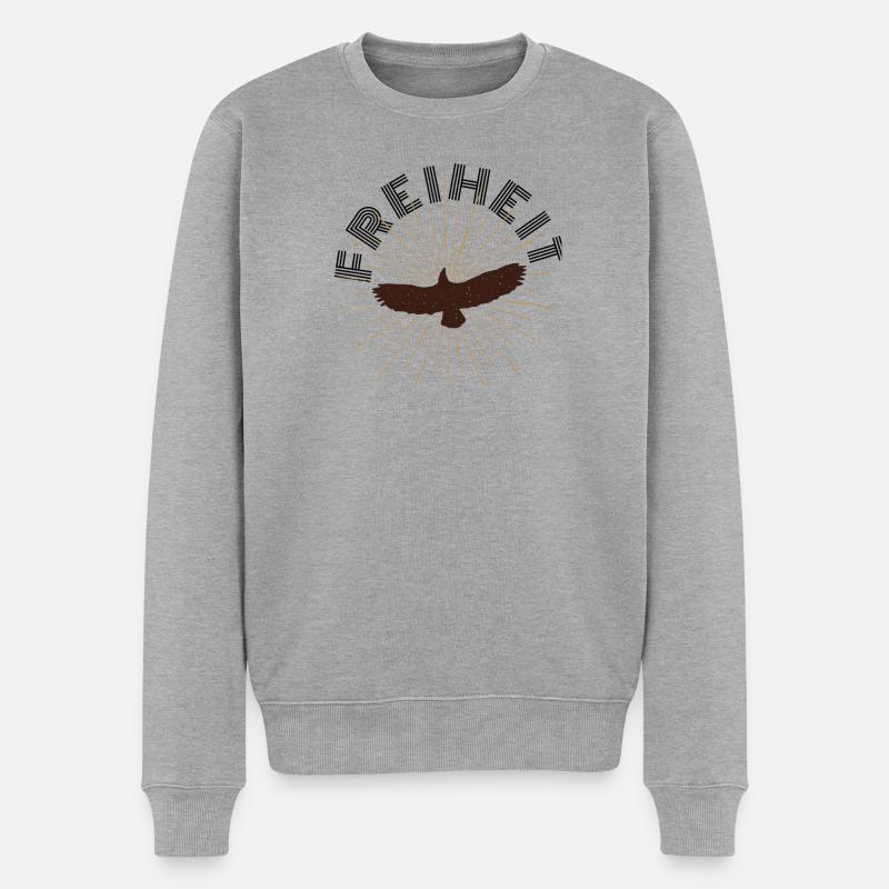 Adler mit Sonnenstrahlen-Hintergrund - Männer Premium Bio Pullover - Grau meliert