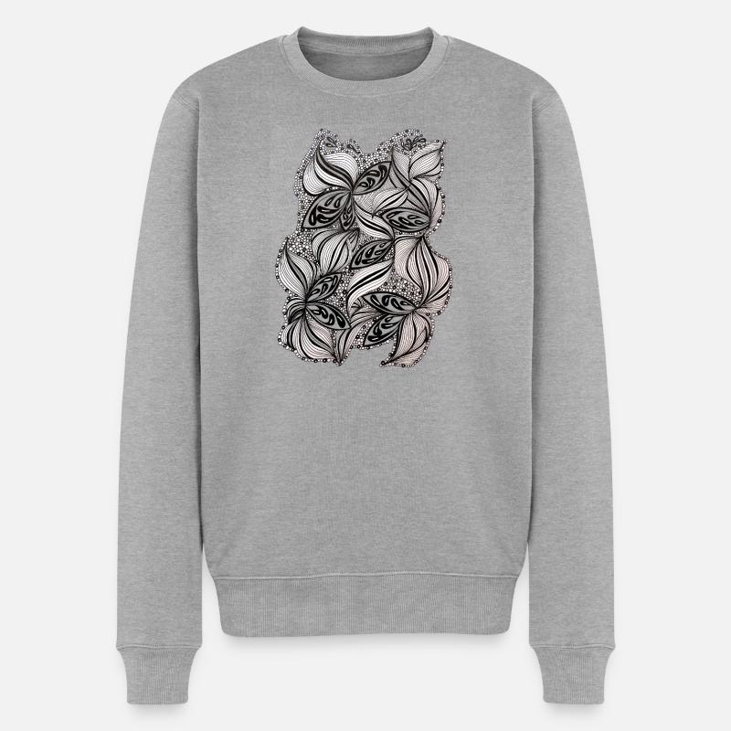 Schwarz-Weiß Blattmuster - Männer Premium Bio Pullover - Grau meliert