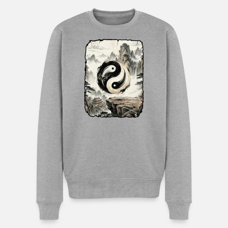 Yin und Yang Geist - Pull Premium bio Homme - gris chiné