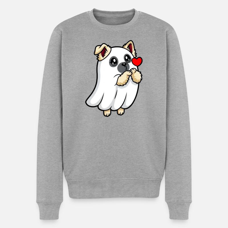 Eurasier | Puppy Geist Ghost | Kawaii - Männer Premium Bio Pullover - Grau meliert