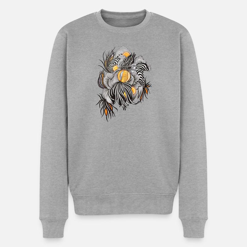 NoirBlüten Orange Akzente - Männer Premium Bio Pullover - Grau meliert
