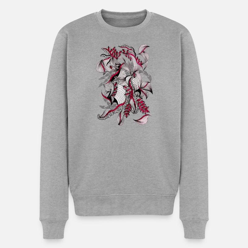 Roter Netzblätter Ornament - Männer Premium Bio Pullover - Grau meliert