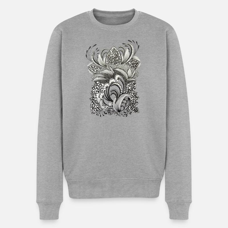 Schwarzweiß Blütengeäst Muster - Männer Premium Bio Pullover - Grau meliert