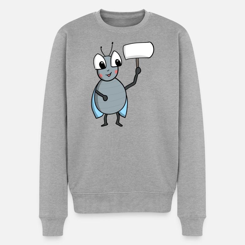 Fliege mit Schild - Männer Premium Bio Pullover - Grau meliert