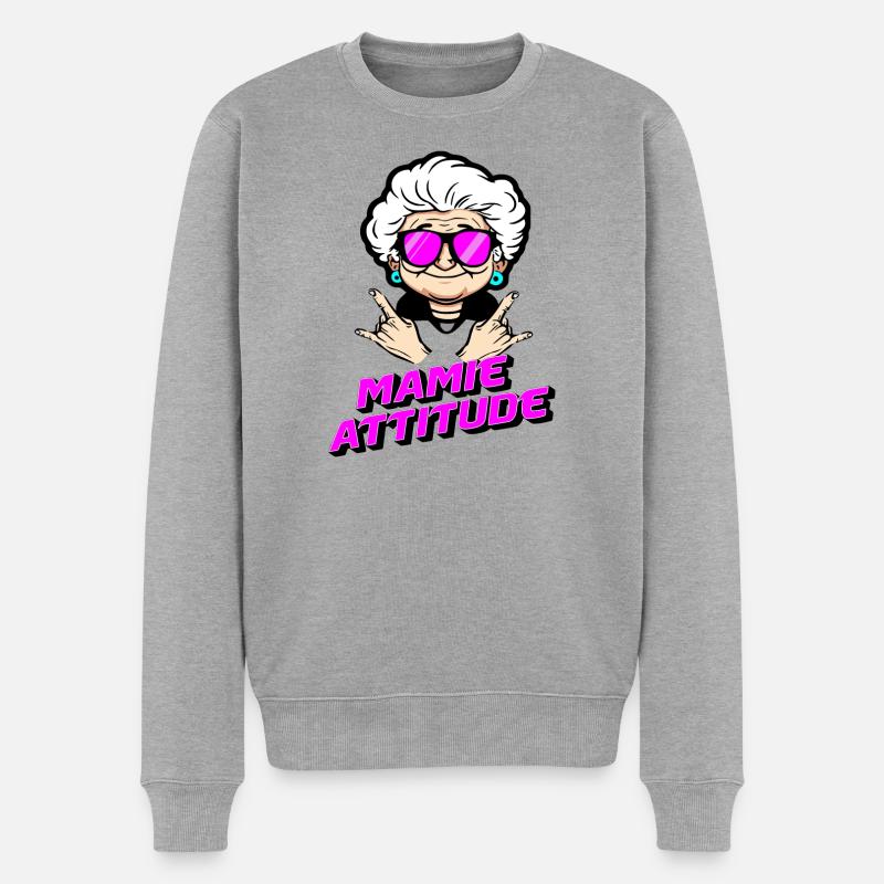 Oma-Attitüde - Männer Premium Bio Pullover - Grau meliert