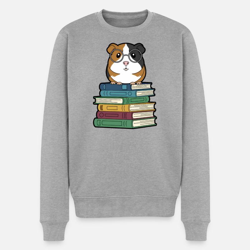 Nerd des livres cochons d’Inde, - Pull Premium bio Homme - gris chiné