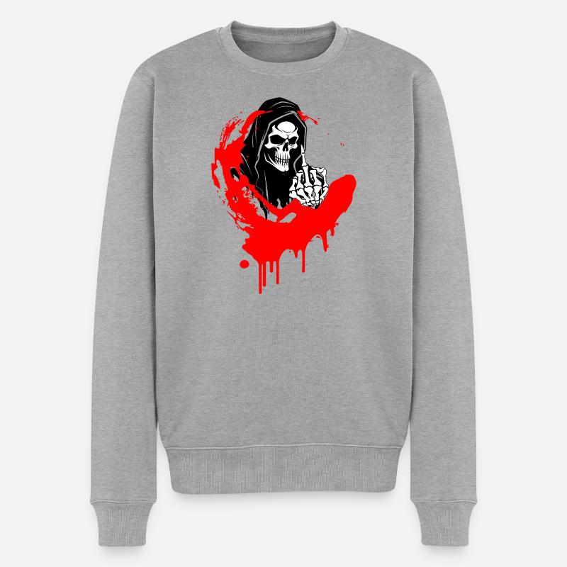 Rebellenschädel Illustration mit Mittelfinger - Männer Premium Bio Pullover - Grau meliert
