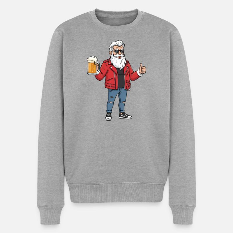 Rockabilly Opa mit Bier - Männer Premium Bio Pullover - Grau meliert