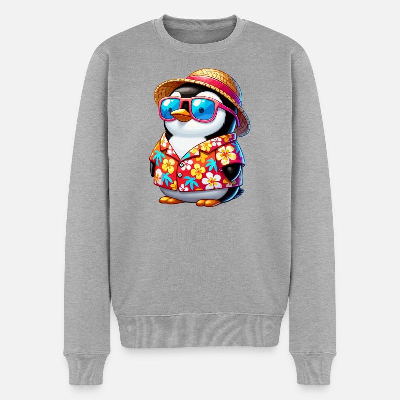 Tropen-Pinguin mit Sonnenbrille - Männer Premium Bio Pullover - Grau meliert