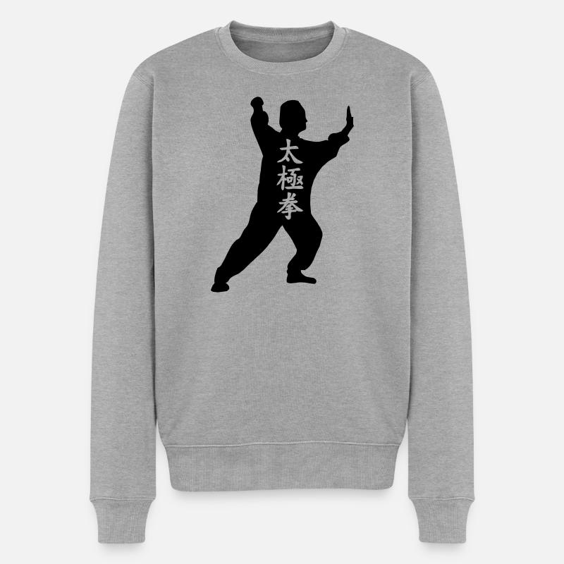 Schattenfigur Taichi - Männer Premium Bio Pullover - Grau meliert