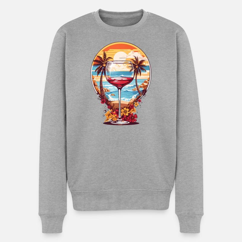 Strand Weinglas - Männer Premium Bio Pullover - Grau meliert