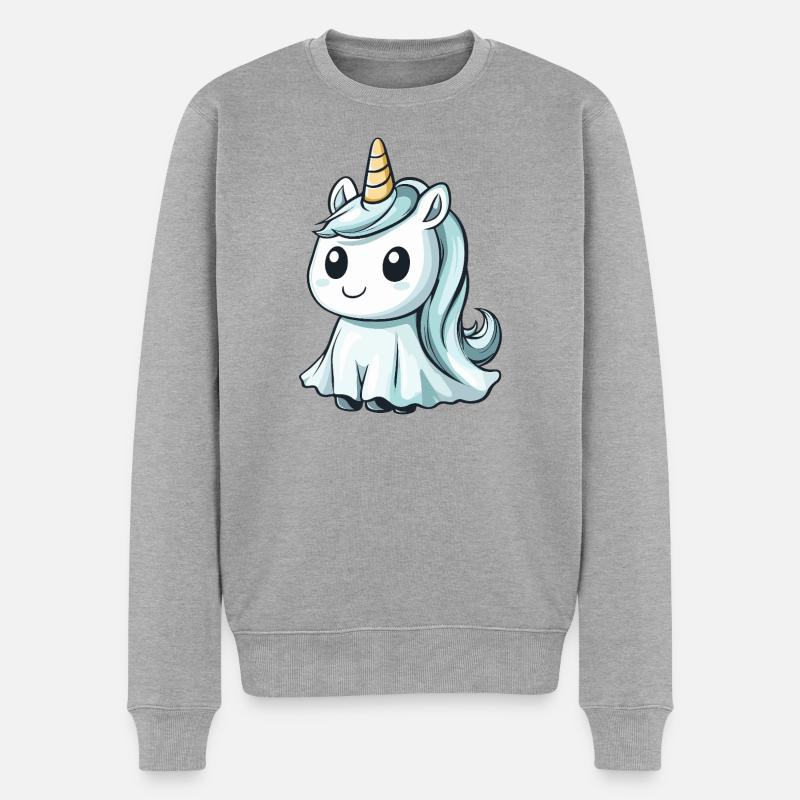 Einhorn Halloween Geist - Männer Premium Bio Pullover - Grau meliert