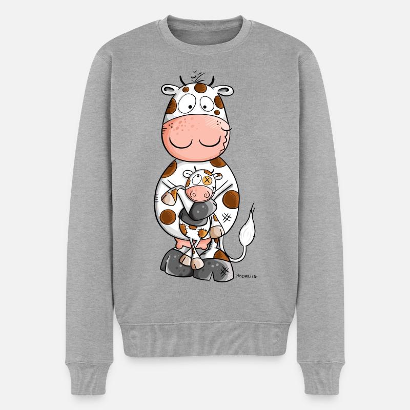 Kuh mit Kuscheltier I KUHscheltier Wortspiel - Männer Premium Bio Pullover - Grau meliert