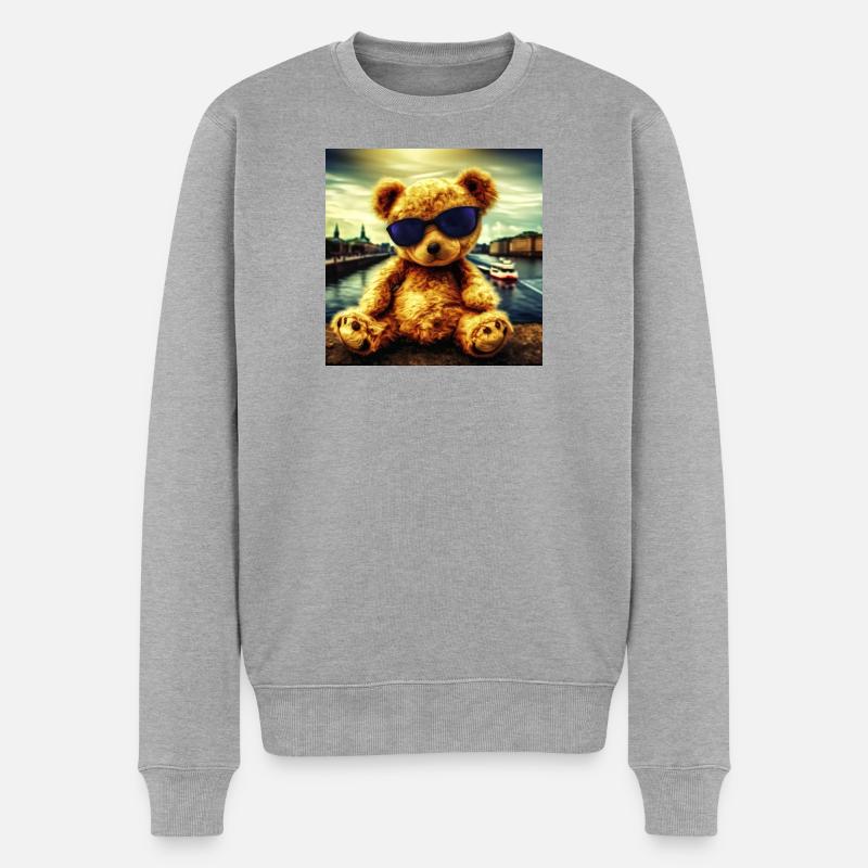 Teddy in Hamburg - Männer Premium Bio Pullover - Grau meliert