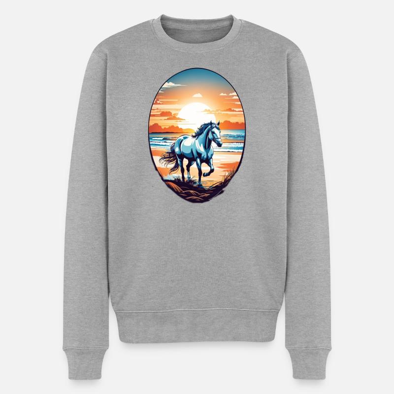 Pferd am Strand - Männer Premium Bio Pullover - Grau meliert