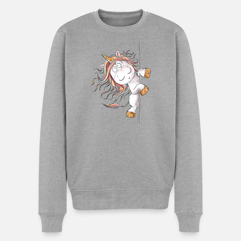 Drolliges Regenbogen Einhorn Fantasy - Männer Premium Bio Pullover - Grau meliert