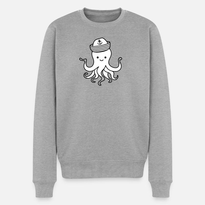Niedlicher Oktopus mit Ankerhut - Männer Premium Bio Pullover - Grau meliert