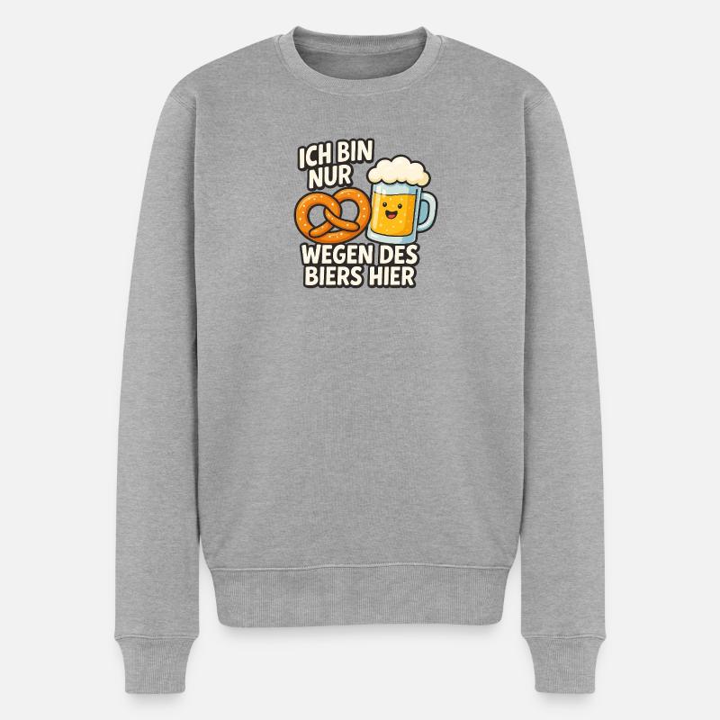 Humorvolles Bierzitat mit Brezn - Männer Premium Bio Pullover - Grau meliert