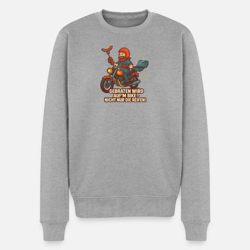 BBQ Biker – Gebraten wird auf’m Bike - Männer Premium Bio Pullover - Grau meliert