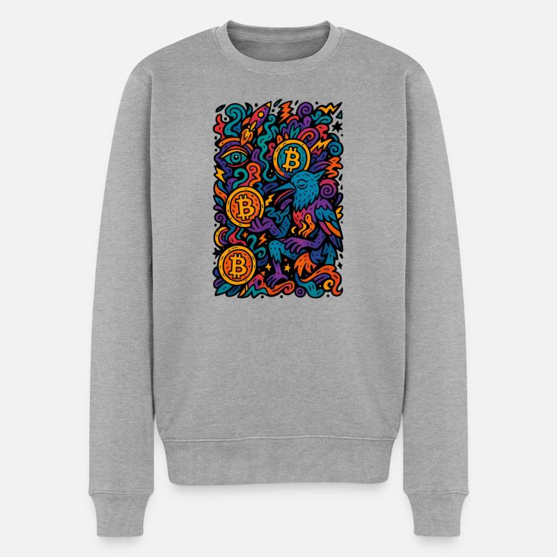 Bunte Digitale Kunst mit Bitcoin Motiven - Männer Premium Bio Pullover - Grau meliert