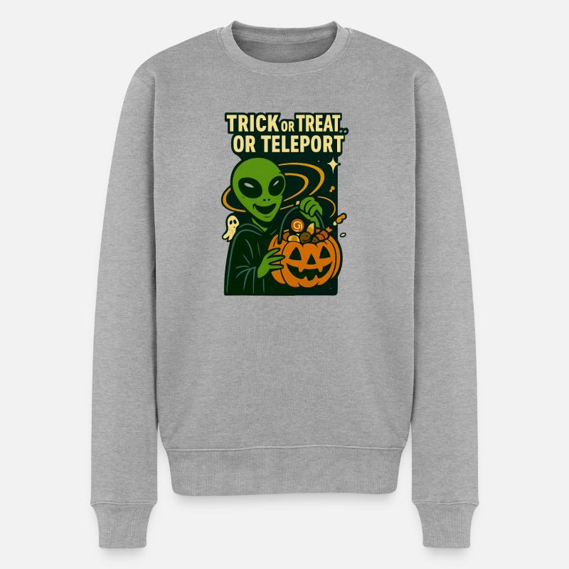 Alien Halloween T-Shirt – Süßes oder Saures... oder... - Männer Premium Bio Pullover - Grau meliert