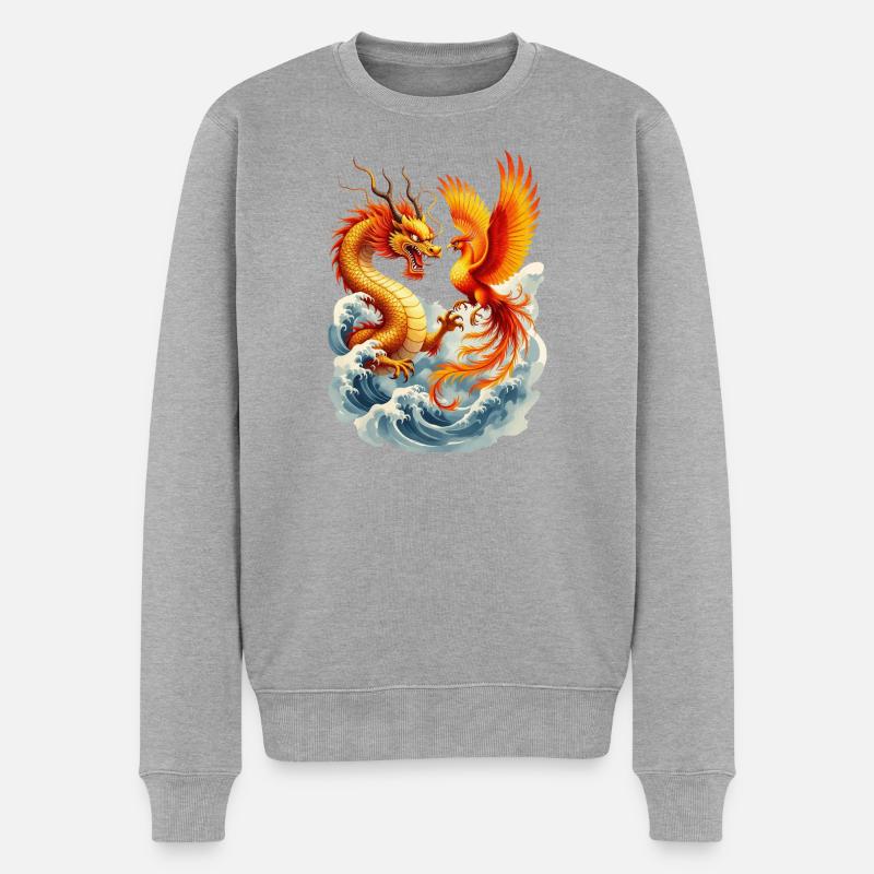 Vektor "Drache" und "Phönix" - Männer Premium Bio Pullover - Grau meliert