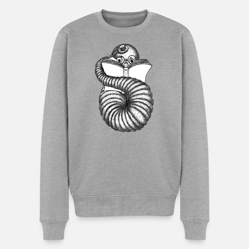 Bücherwurm - Männer Premium Bio Pullover - Grau meliert