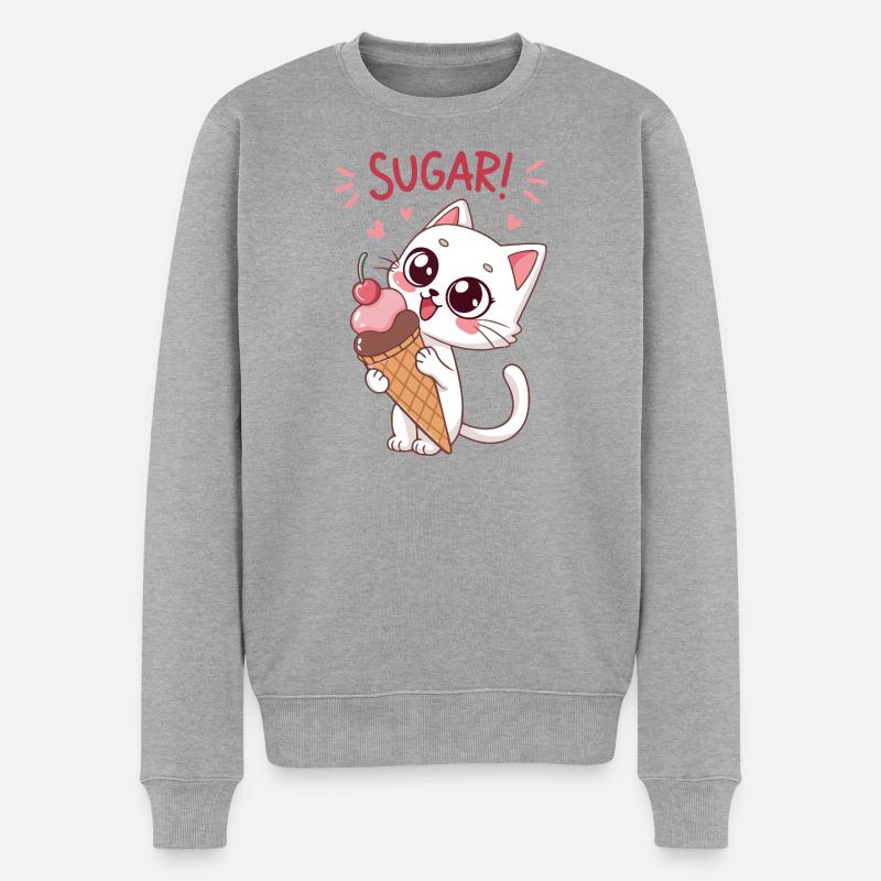 Gourmet-Katze und Eiscreme - Männer Premium Bio Pullover - Grau meliert