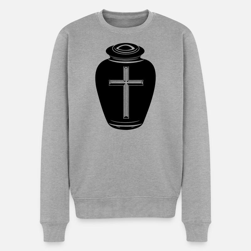 Urne mit Kreuz - Männer Premium Bio Pullover - Grau meliert